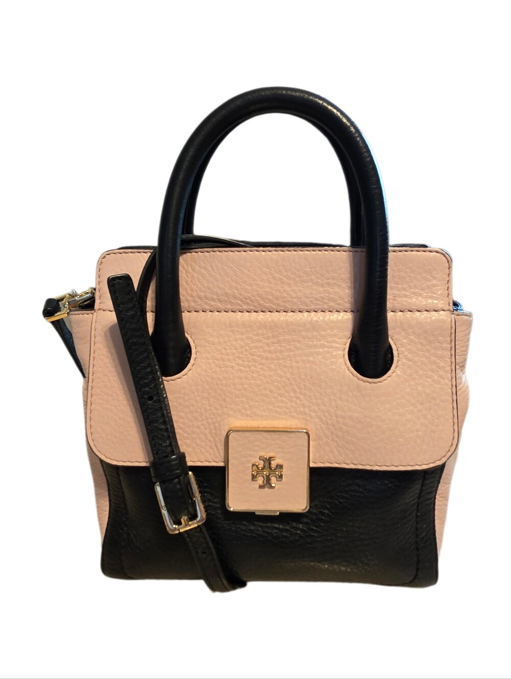 Tory Burch Two-tone Leather Mini Satchel Black & Light Pink Color Block